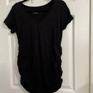 Maternity Black V Neck Short Sleeve Tee with Side Ruching